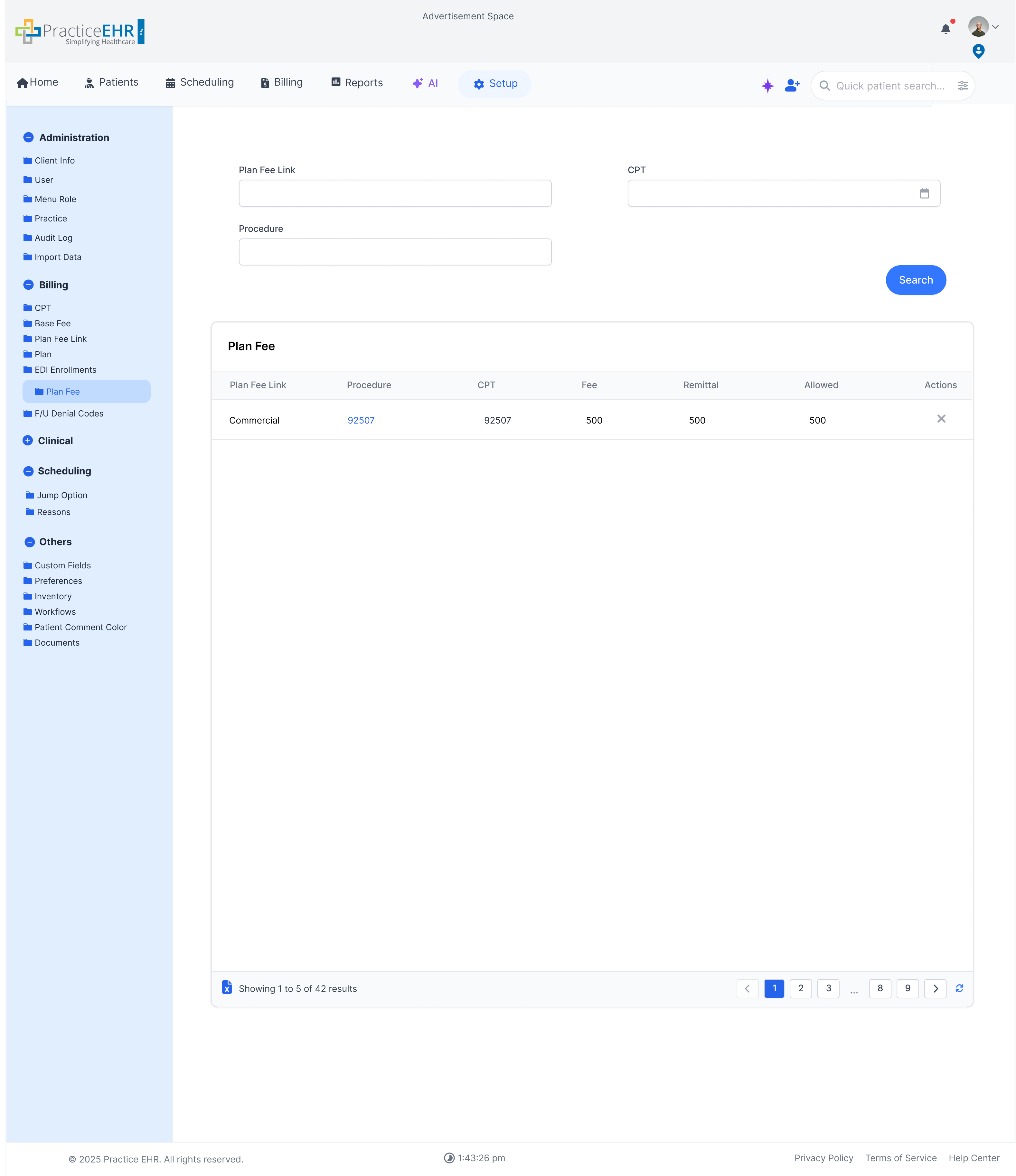 Plan Fee management screen